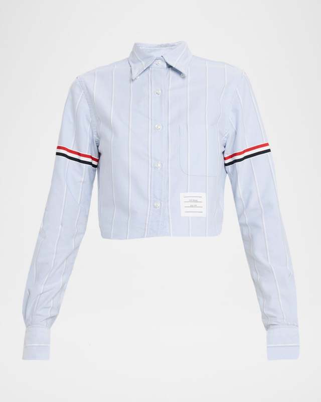 Striped Armband Crop Oxford Shirt